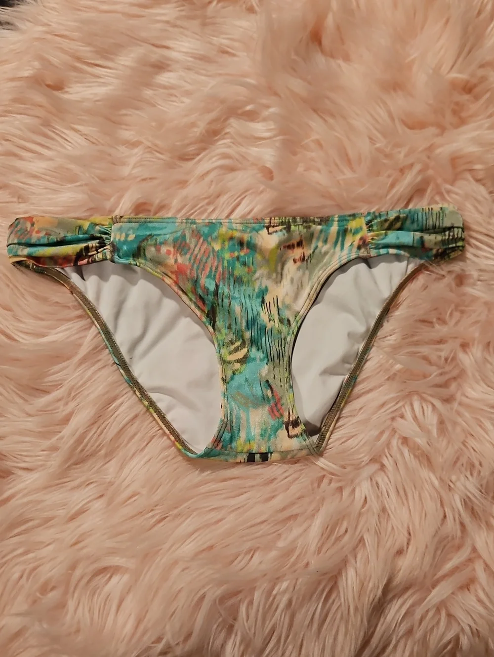 Vintage 2014 VS Tropical Watercolor Push Up BeachBandeau Ribbon Strapless Bikini
